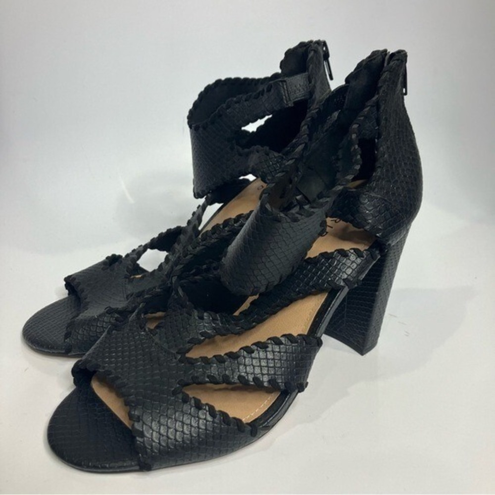 Torrid black faux leather strappy heels womens size 10W dressy sexy professional